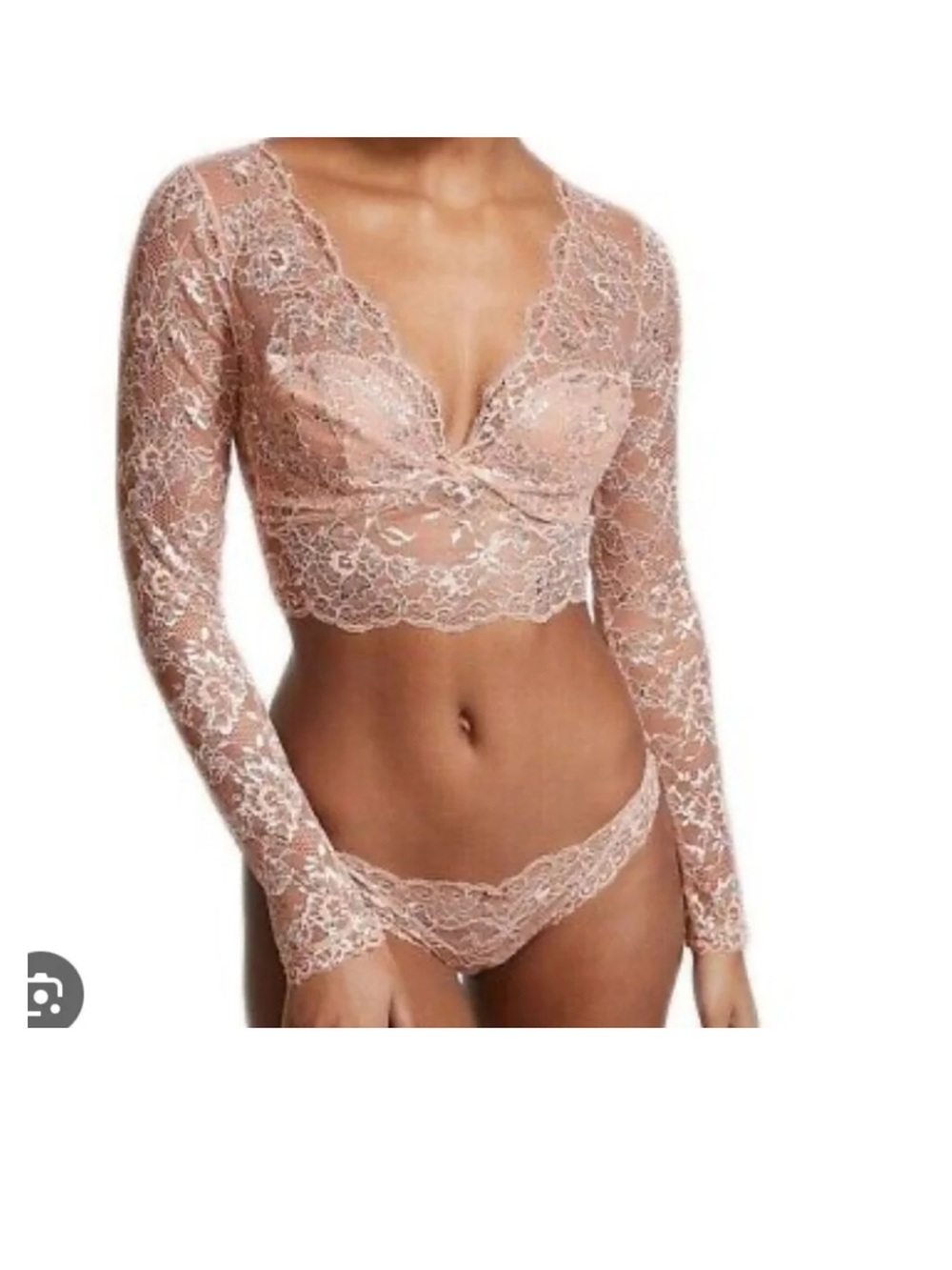 Victoria's Secret Sheer Lace Long-Sleeve Bralette Set in Blush Pink